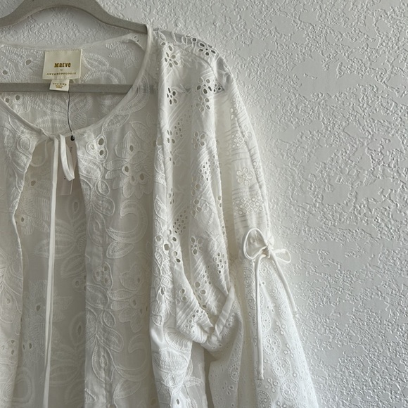 Maeve Anthropologie White Embroidered Eyelet Boho Puff Sleeve Cardigan One Size - Picture 6 of 10